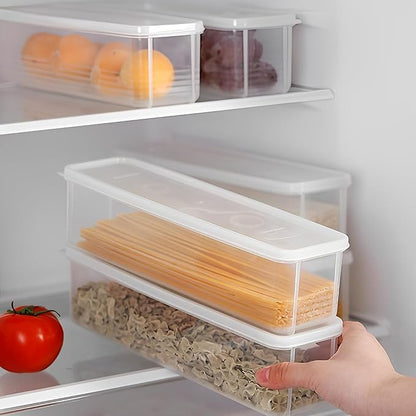 ZENFUN Set of 6 Pasta Storage Containers with Lid, Airtight Spaghetti Noodle Holder Rectangular Chopstick Storage Box Sealed Noodle Canisters for Refrigerator, Kitchen Pantry, 3" x 12" x 3", BPA-FREE