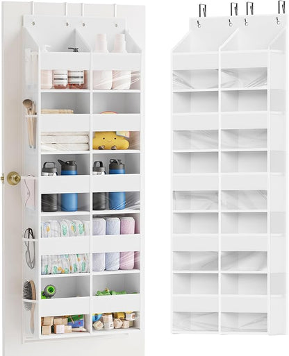 SpaceAid Extra Large Over The Door Organizer with 10 Large Pockets and 10 Mesh Side Pockets, 5 Layers Door Organizer Hanging with Clear Window for Bedroom, Bathroom, Pantry and Nursery, White