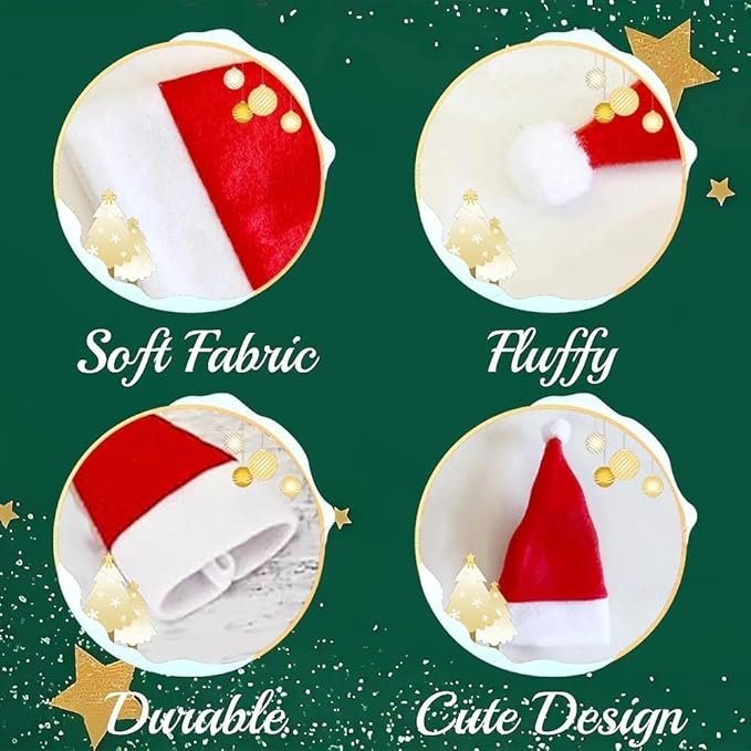 40 Pcs Christmas Santa Hats Silverware Utensil Holders, Xmas Table Flatware Wine Bottle Covers Dinnerware Cutlery Decorations Party Supplies