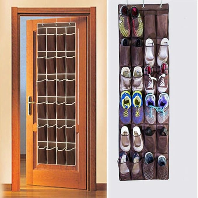 ZXD ZHEXUNDIAN 24 Pocket Over The Door Shoe Organizer Rack Hanging Storage Save Closet and Door Space (Color : Dark Khaki)