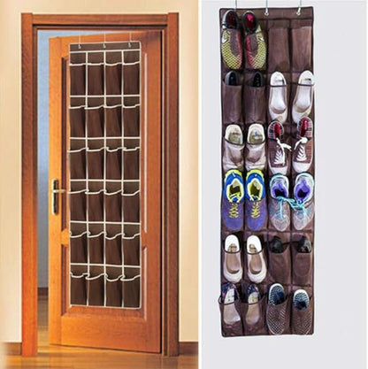 ZXD ZHEXUNDIAN 24 Pocket Over The Door Shoe Organizer Rack Hanging Storage Save Closet and Door Space (Color : Dark Khaki)
