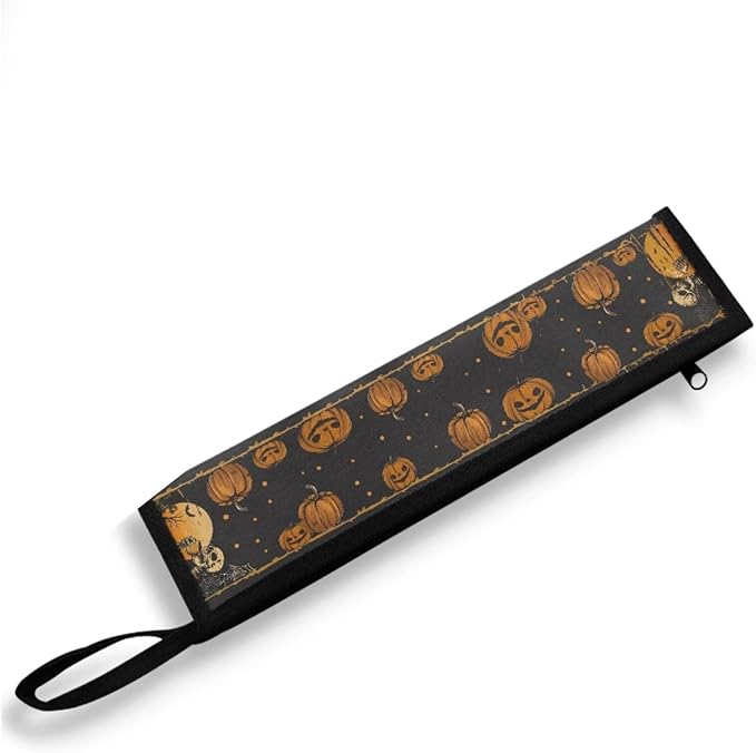 Portable Travel Tableware Box Halloween Pumpkins Skulls Flatware Storage Box Case Travel Utensils Cutlery Case with Bag for Fork Spoon Chopsticks