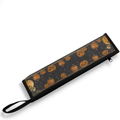 Portable Travel Tableware Box Halloween Pumpkins Skulls Flatware Storage Box Case Travel Utensils Cutlery Case with Bag for Fork Spoon Chopsticks