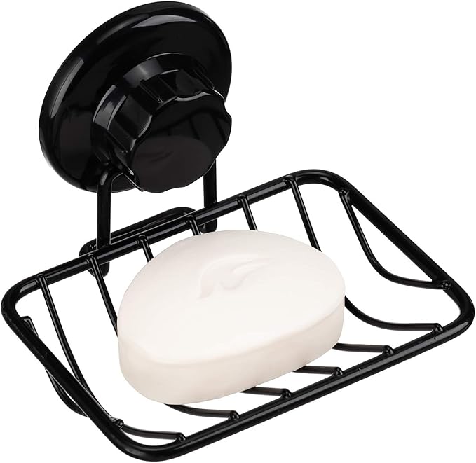 iPEGTOP Super Powerful Vacuum Suction Cup Shower Soap Dish - Strong Rustproof Stainless Steel Soap Saver Sponge Holder for Bathroom & Kitchen Sink, Black- 2 Pack
