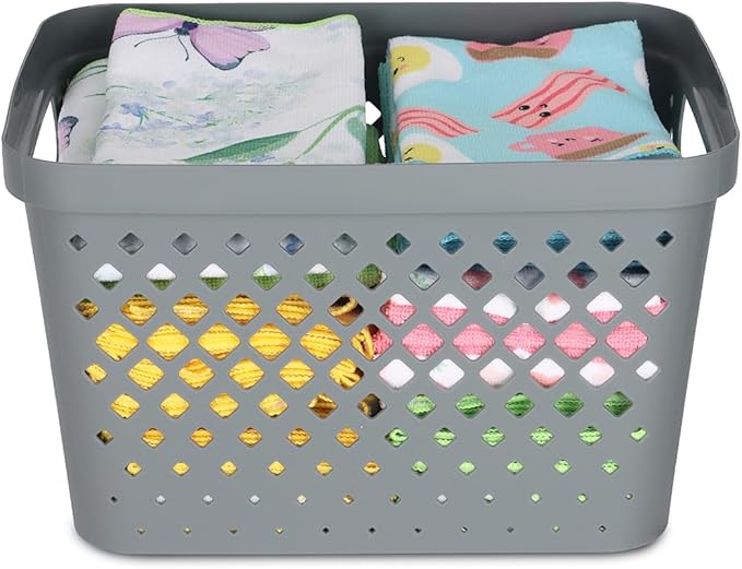 Glad Plastic Storage Basket Set, Value Pack of 6 | Open Storage Bins for Shelves, Bathroom, Pantry, Closet | Nesting Organizer Boxes with Handles, 4 Gallon, Grey