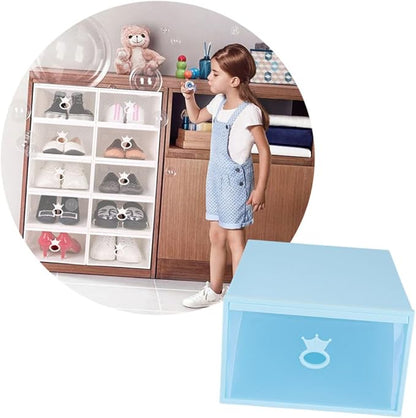 Transparent Thickened Plastic Shoe Box with Drawer-style Design Stackable Transparent Window Organizer for Men and Women Blue Frame Storage Container for Sneakers and Boots