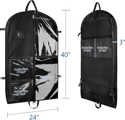 Zilink Dance Costume Garment Bag 40 Inch Garment Bag for Dance Competition with 5 Clear Zipper Pockets and Handles for Dance Competition Closet Storage, Black, 3 Pack
