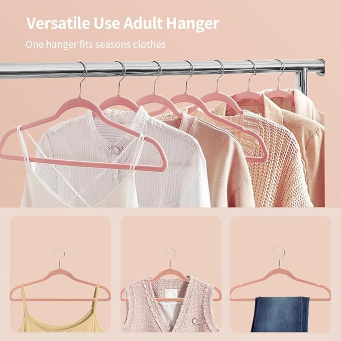 Stormix 36 Pack Velvet Hangers, 17.3 x 8.9 Inches Clothes Hangers, Non Slip Dresses Hangers with Shoulder Notches for Adult Pink