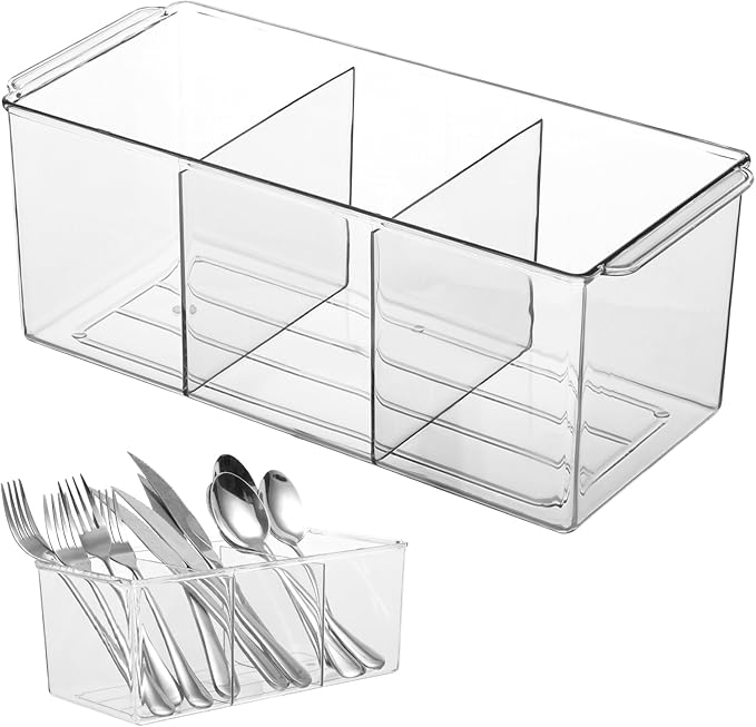 Rainmae Cutlery Storage Organizer, Plastic Silverware Caddy Organizer for Kitchen Countertop Organization - Holds Fork, Knife, Spoon, Tableware Storage Box for Kitchen Table Countertop Outdoor Picnic