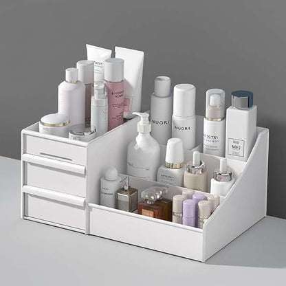 Mens Perfume Organizer, Mens Cologne Organizer,Countertop Organizer With Drawers for Cologne, Deodorant, Beard, Shaving Lotion, Perfume & Skincare - Perfect for Bathroom & Bedroom Storage (White)