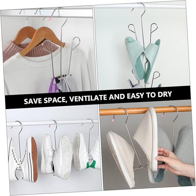 2pcs Stainless Steel Shoe Drying Rack Non-Slip Hanging Shoe Organizer for Balcony and Closet Heavy Duty Windproof Design