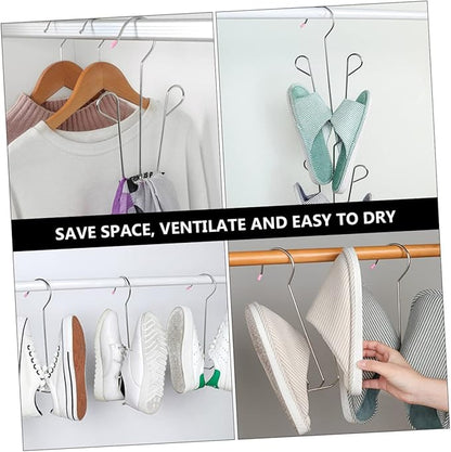 2pcs Stainless Steel Shoe Drying Rack Non-Slip Hanging Shoe Organizer for Balcony and Closet Heavy Duty Windproof Design