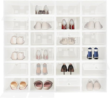 24Pcs Shoe Storage Box, Shoe Box Side Open, Clear Shoe Boxes Stackable, Plastic Stackable Shoe Storage Organizer, for Shoes, Including Sneakers, High Heels, Canvas Shoes, Boots, Etc (White)