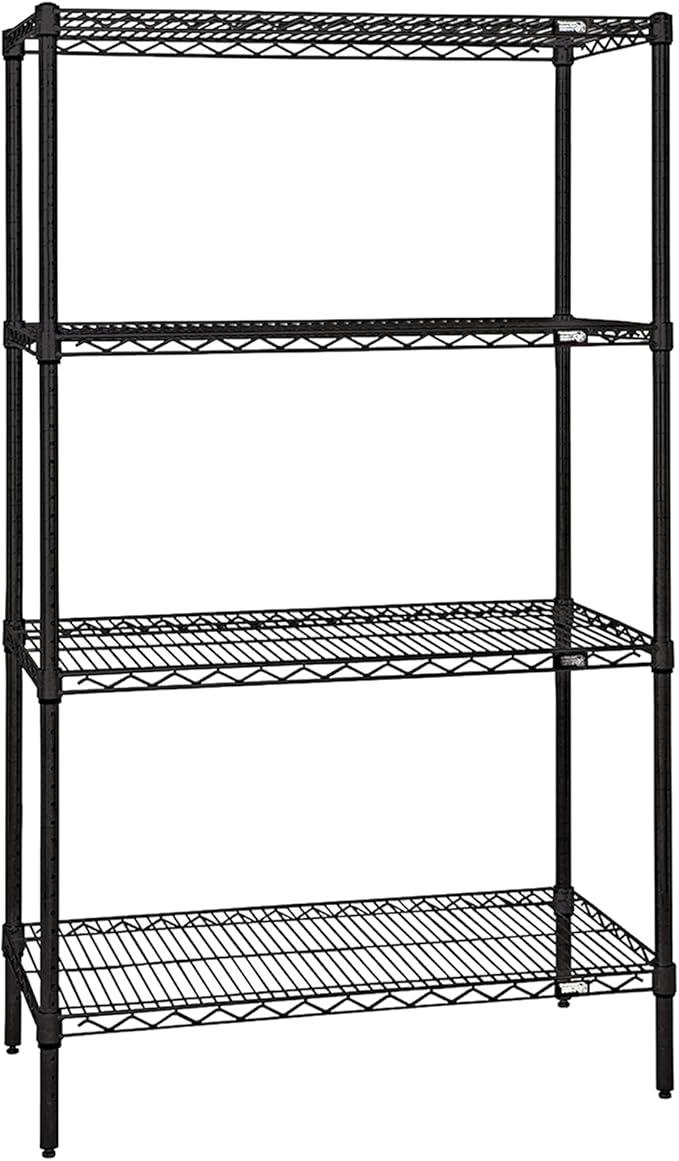 Quantum Storage Systems WR74-2460BK Starter Kit for 74" Height 4-Tier Wire Shelving Unit, Black Finish, 24" Width x 60" Length x 74" Height