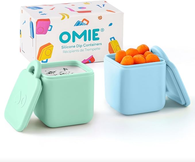OmieBox (2 Pack) Leakproof Dips Containers to Go, Salad Dressing Container, Condiment Container with Lids - Food Safe Silicone - 4 Ounces (Blue/Mint)