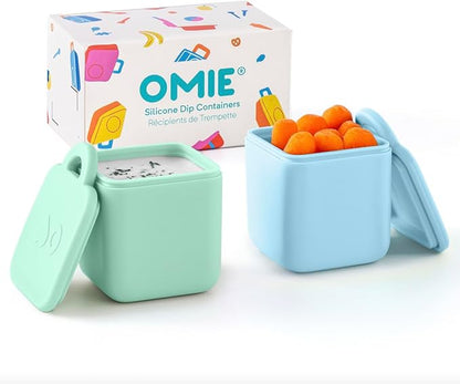OmieBox (2 Pack) Leakproof Dips Containers to Go, Salad Dressing Container, Condiment Container with Lids - Food Safe Silicone - 4 Ounces (Blue/Mint)