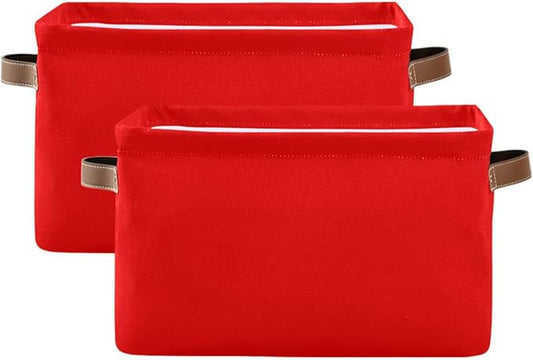 YETTASBIN Red Solid Color Storage Basket 2pc, Large Collapsible Toys Clothes Organizer, Durable Canvas Storage Bin with Handle for Shelves Closet Laundry Home Office Decor
