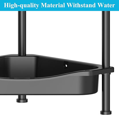 HuggieGems 4 Tier Floor Standing Corner Shower Caddy Organizer Shelf with Hooks, Bathroom Shelves Stand Rack, Jet Black
