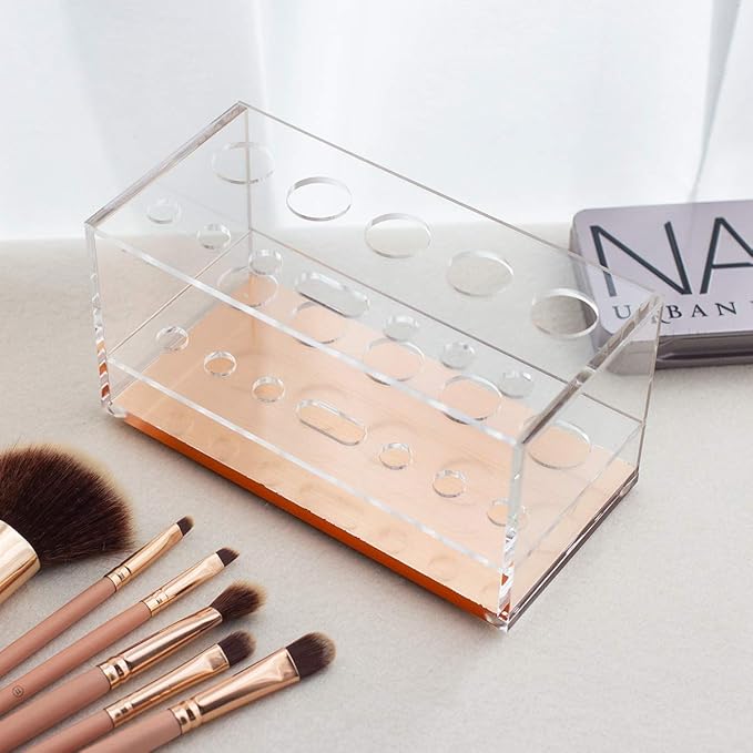Moosy Life Makeup Brush Holder Organizer, Brush Holder for Vanity, Acrylic Makeup Brush Organizer Countertop Makeup Brush Drying Rack, 12 Slots Acrylic Holder