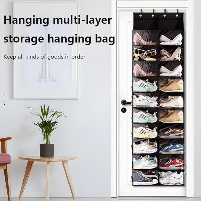 1 Pack Clear Dustproof Door Shoe Storage Organizer,Double Row 10 Tier PVC Hanging Shoe Holder,Space Saver - Holds 20 Pairs