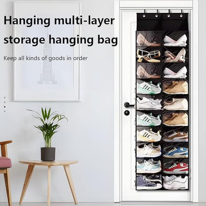 1 Pack Clear Dustproof Door Shoe Storage Organizer,Double Row 10 Tier PVC Hanging Shoe Holder,Space Saver - Holds 20 Pairs