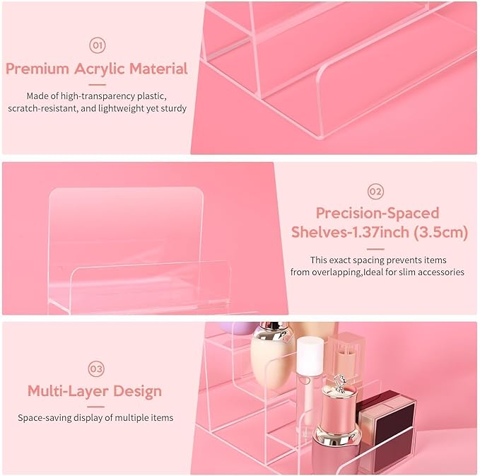 2PCS Acrylic Purse Display Stand,6-Tier Wallet Display Stand Purse Handbag Organizer Shelf,Clear Perfume Stand Jewelry Riser Rack,Acrylic Shelf for Cosmetic Perfume Jewelry Sunglasses Handbag