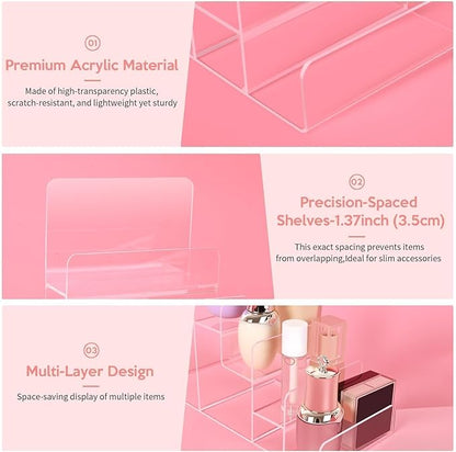 2PCS Acrylic Purse Display Stand,6-Tier Wallet Display Stand Purse Handbag Organizer Shelf,Clear Perfume Stand Jewelry Riser Rack,Acrylic Shelf for Cosmetic Perfume Jewelry Sunglasses Handbag