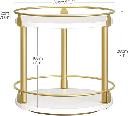 YATINEY Lazy Susan Organizer, Rotating Spice Rack, 2 Tier Spice Turntable Organizer, Industrial Turntable Spice Holder, for Kitchen Countertop and Cabinet, Compact and Versatile, White and Gold SR22DW