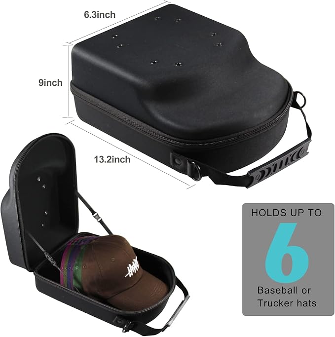 Hat Travel Case for Baseball Caps: 6 Hat Bag for Hat Storage, Hard hat carrier for travel with Handle & Adjustable Strap, Travel Essentials for Men