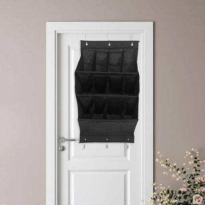 NUOBESTY -the-door Shoe Organizer Rack with 12 Grid Compartments, Foldable Black Polyester Vertical Shoe Storage for Narrow Closet and Door Spaces