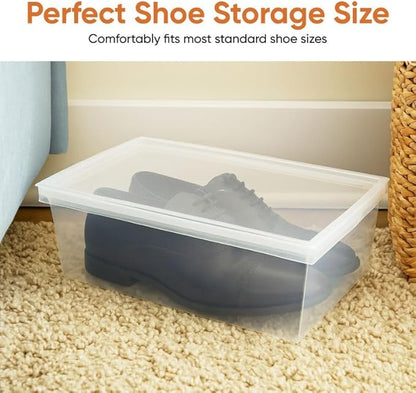 Superio 3-Pack Shoe Box Modern Storage Container - 6.5 Quart/6 Liter, Stackable Plastic Shoe Box Organizer (13.5" L x 8.35" W x 5.2" H)