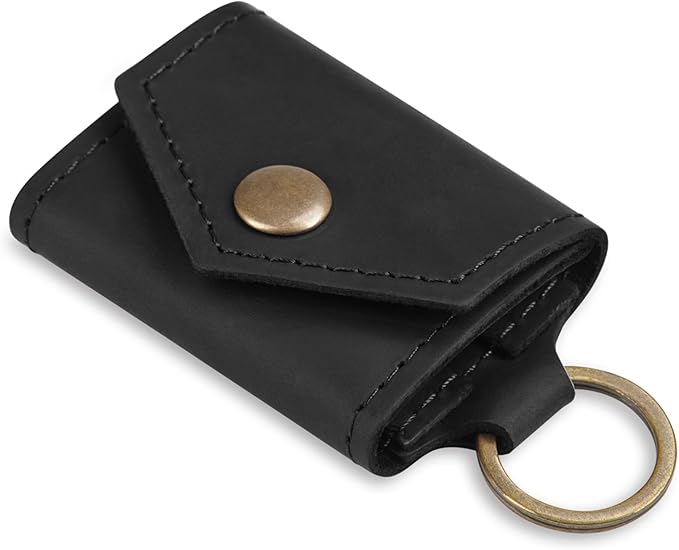 Leather Keychain Earrings Holder, Wedding Travel Case, Engagement Holder, Pouch Bag, Workout and Gym Ring Holder (Cognac)