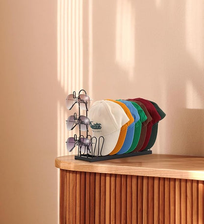 Hat Stand for Baseball Caps for 8 Hats Hat Rack Holder with sunglasses stand, Tabletop Hat Display Stand for Closet Organizers and Storage