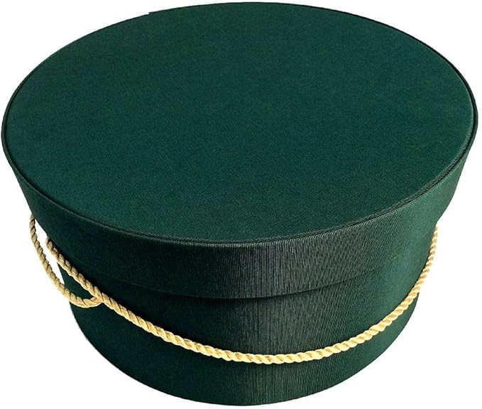 Sarah's Hat Boxes Classic Dark Green Hat Box – 11" x 5.5" (Dia. x Ht.) Handmade in USA – Odorless Non-Toxic Adhesive, Cording Handle – Premium Storage for Hats & Accessories