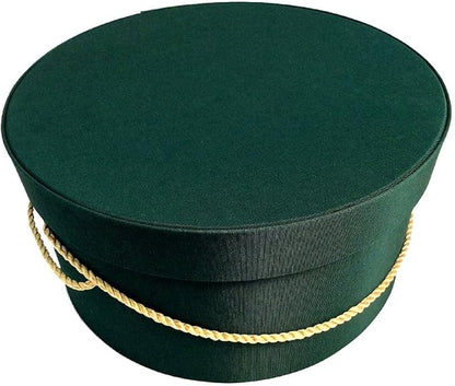 Sarah's Hat Boxes Classic Dark Green Hat Box – 11" x 5.5" (Dia. x Ht.) Handmade in USA – Odorless Non-Toxic Adhesive, Cording Handle – Premium Storage for Hats & Accessories