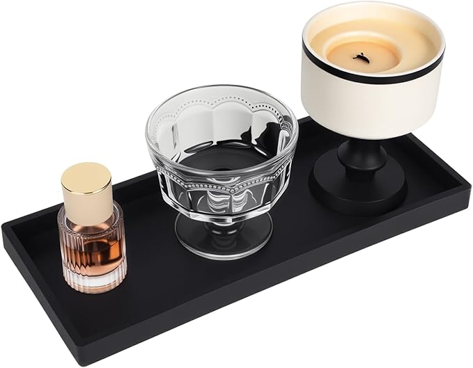 Black Silicone Tray Bathroom Vanity Tray Silicone Countertop Trays for Toilet Kitchen Perfume Jewelry Candle Key (1, Large-12.01×5.12×0.78in)