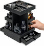 Rotating Cologne Organizer for Men – Black Wooden Perfume Stand with Dual Drawers, Multi-Tier Fragrance Display & Jewelry Storage for Dresser or Bathroom