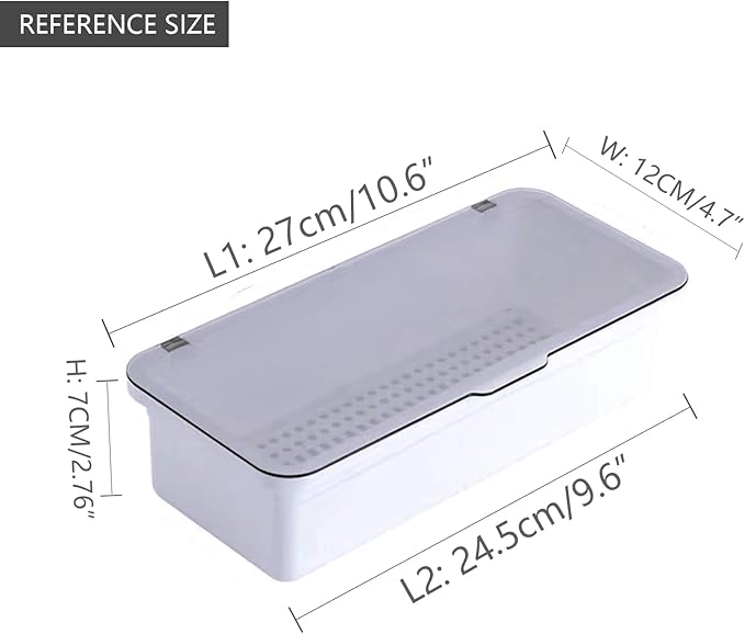 Flatware Tray with Lid and Drainer,Silverware Tray Kitchen Dinnerware Holder and Utensil Storage Container for Flatware and Silverware (White)