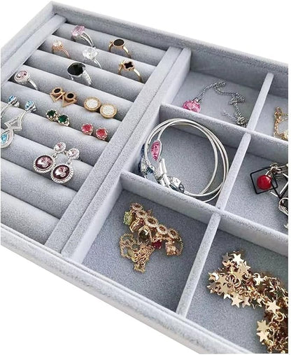 Gray Velvet Stackable Organizer Premium Quality Stackable Tray for Rings Accessaries Jewelry Collectibles Closet Orgnization Drawer Dividers Inserts