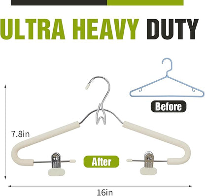 Spring Fever Foam Padded Clothes Hangers with Clips Hooks - Sponge Non Slip Chrome Plating Heavy Duty Space Saving for Women Men Pants Coat Beige 5 Pack