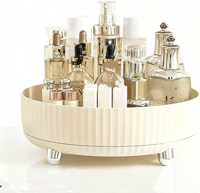 360°Rotating Organizer,Lazy Cosmetic Perfume Storage Organizer,Large-Capacity Round Display Box,Suitable for Bathroom Countertops,Dressers (Cream White)