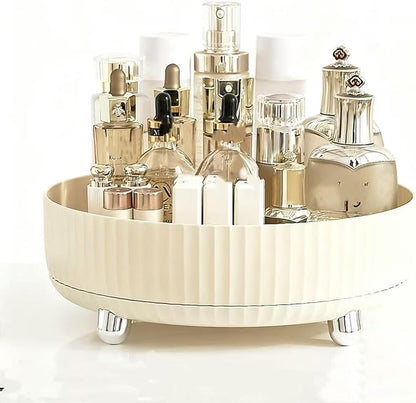 360°Rotating Organizer,Lazy Cosmetic Perfume Storage Organizer,Large-Capacity Round Display Box,Suitable for Bathroom Countertops,Dressers (Cream White)