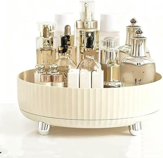 360°Rotating Organizer,Lazy Cosmetic Perfume Storage Organizer,Large-Capacity Round Display Box,Suitable for Bathroom Countertops,Dressers (Cream White)