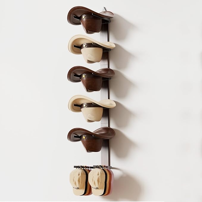 Cowboy Hat Rack for Wall, Cowboy Hat Holder Wall Mount Holds up to 6 Hats, Wooden Western Rustic Metal Hat-Organizer with Arrow Sign Board, Display and Decor Rack for Fedora, Sun Hats,Baseball Caps