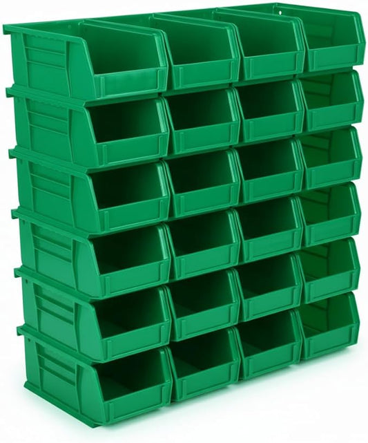 Hudson Exchange 7-1/2" x 4" x 3" (24 Pack) Plastic Stackable Storage Bin and Hanging Container, Green