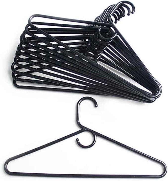 Plastic Hangers HD Heavy Duty, 24 Pcs. Black Color, Made in USA, 3/8” Thickness, Durable, Tubular, for Clothes, Coat, Pants, Shirts, Dress and More, TINEFF, Free and Quick delivery from USA