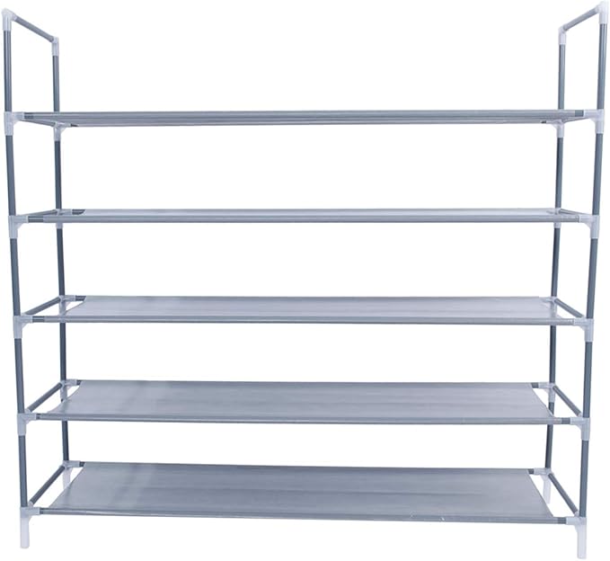 Savins Simple Assembly 5 Tiers Non-woven Fabric Shoe Rack with Handle Gray