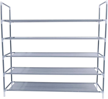 Savins Simple Assembly 5 Tiers Non-woven Fabric Shoe Rack with Handle Gray
