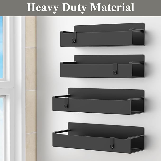 HuggieGems 4 Pack Magnetic Spice Rack Organizer for Refrigerator and Oven, Black Fridge Organizers and Storage for Kitchen