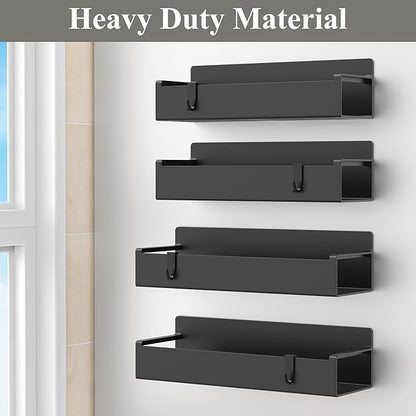 HuggieGems 4 Pack Magnetic Spice Rack Organizer for Refrigerator and Oven, Black Fridge Organizers and Storage for Kitchen